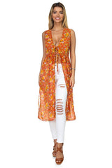 Floral Ditsy Print Sheer Vest Duster