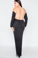 Plus Size Ribbed Black Maxi Dress