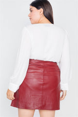 Plus Size Cherry Slit Silver Grommet Mini Leather Skirt