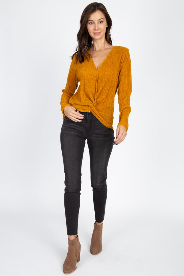 Twist Hem Brushed Knit Top