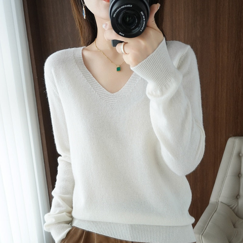 Autumn Winter New cashmere Sweater Woman V-Neck