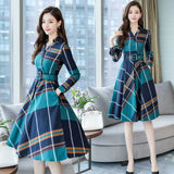 Stinlicher Women's Long Sleeve Stripe Dress - Belted