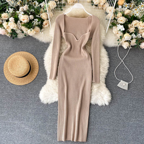 Strapless Ribbed Knit Bodycon Dress: Winter Midi