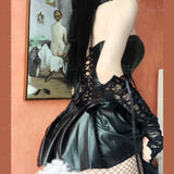 3 piece tube top corset suit