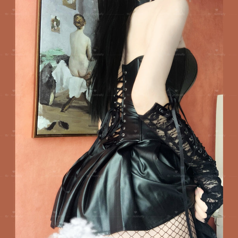 3 piece tube top corset suit