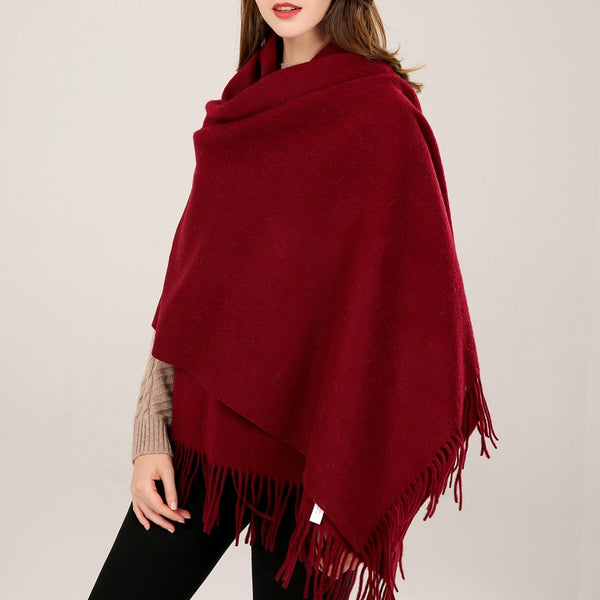 Red Wool Winter Shawl: Tassel Pashmina Wrap