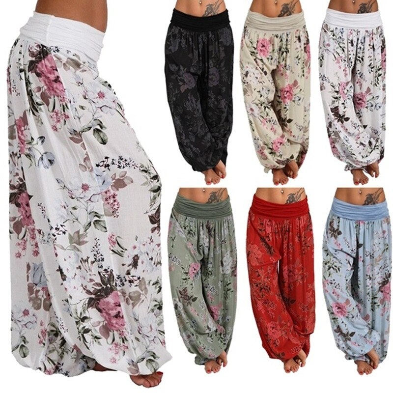 Floral Print Long Vintage Harem Beach Trousers