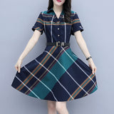 Korea Style Striped Plaid Shirt Dress - Women's Summer Dress