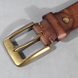 High Quality Vintage Luxury Handmade Leather Belt Copper Buckle  Cinturon Gotico Cowhide