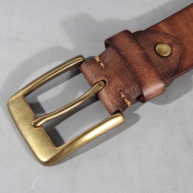 High Quality Vintage Luxury Handmade Leather Belt Copper Buckle  Cinturon Gotico Cowhide