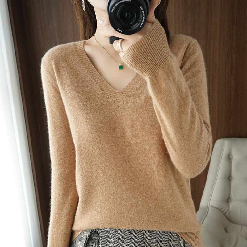 Autumn Winter New cashmere Sweater Woman V-Neck