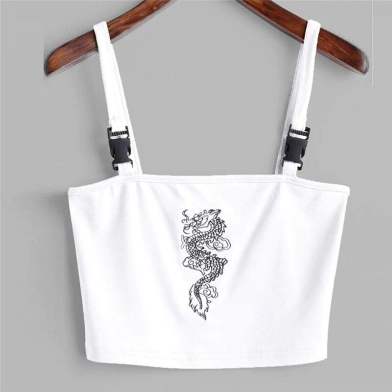 Sheer Dragon Embroidery Stylish Cami Tank Top