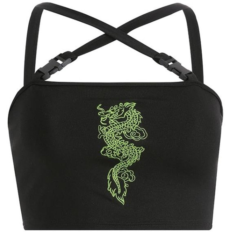 Sheer Dragon Embroidery Stylish Cami Tank Top