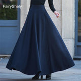 Retro High Waist Woolen Maxi Skirt