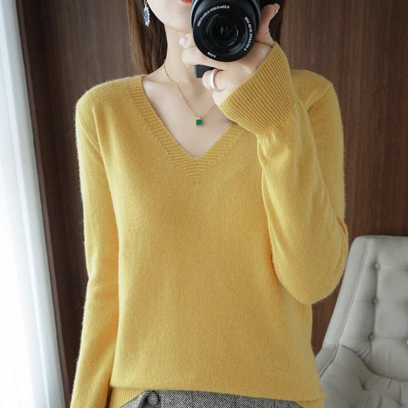 Autumn Winter New cashmere Sweater Woman V-Neck