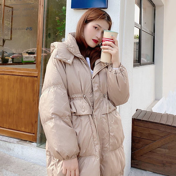Waist Loose Hooded Puffer Jacket Women