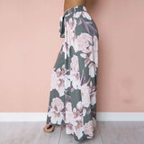 Floral Print Long Pants Mid Waist Vintage Beach Trousers