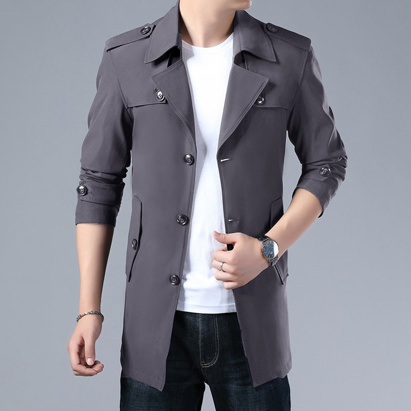 Spring Autumn Men Trench Coats Superior Quality Buttons Male Fashion Outerwear