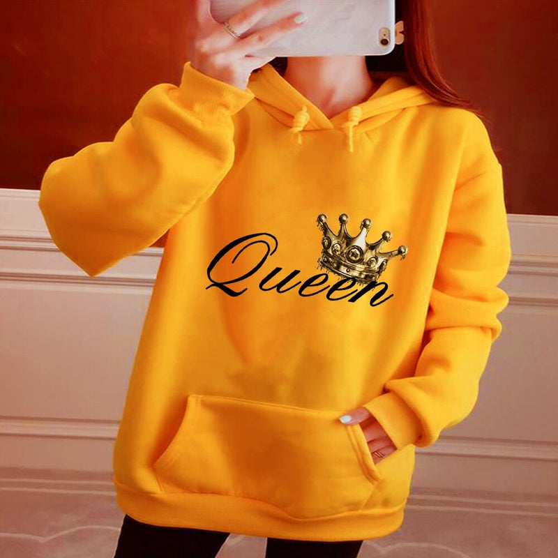 Queen Crown Print Sports Loose Pockets Long Sleeve Hoodie