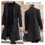 Autumn Winter Mens Coat Solid Long Sleeve Jackets Fleece Men Trench Coat