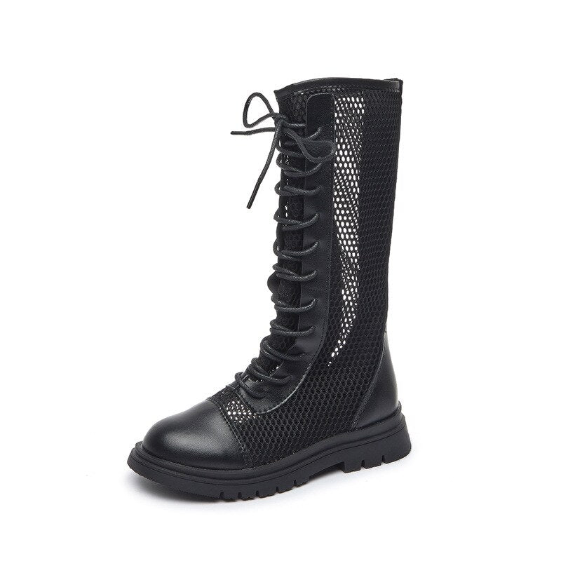 Summer Autumn Girls Knee-high Boots Roman Cross-tied Flat With Fashion