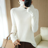 Pure Wool Sweater Woman High Neck Pullover Cashmere Sweater