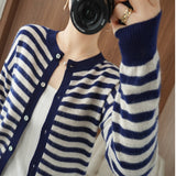 Cashmere Cardigan  100% Pure Wool Sweater  Striped Sweater