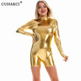 Turtleneck  Bodycon Romper Shiny Playsuit