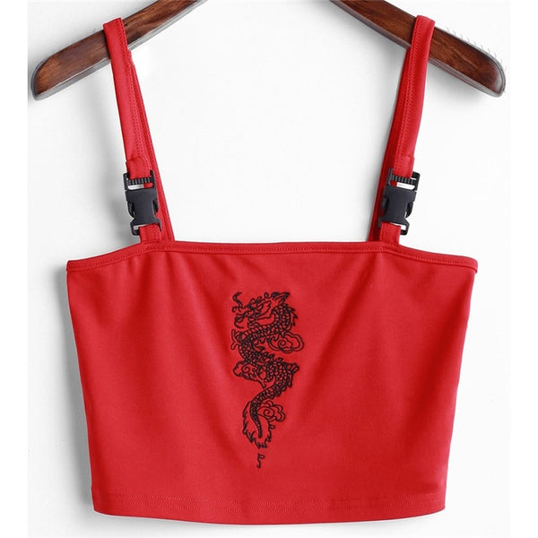 Sheer Dragon Embroidery Stylish Cami Tank Top