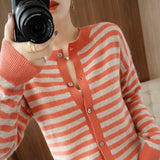 Cashmere Cardigan  100% Pure Wool Sweater  Striped Sweater