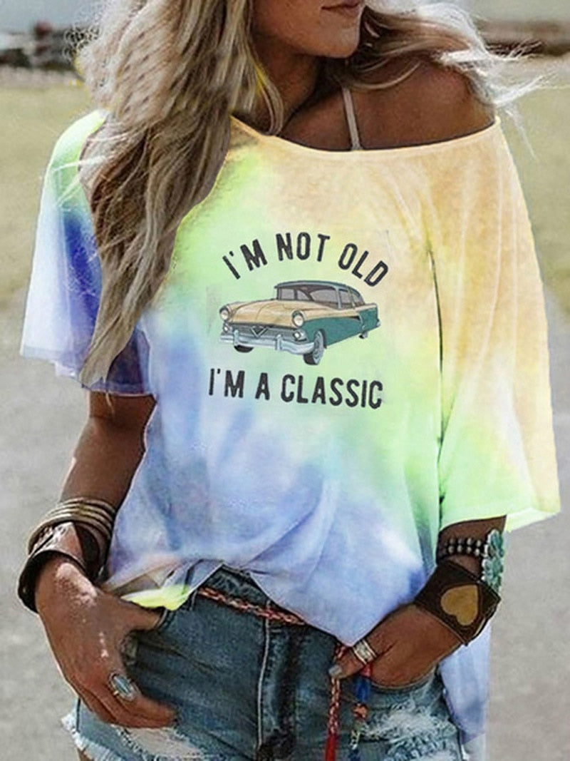 Tie Dye Shirts Car Printing Sleeve Loose Tshirts