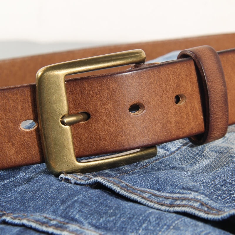 High Quality Vintage Luxury Handmade Leather Belt Copper Buckle  Cinturon Gotico Cowhide