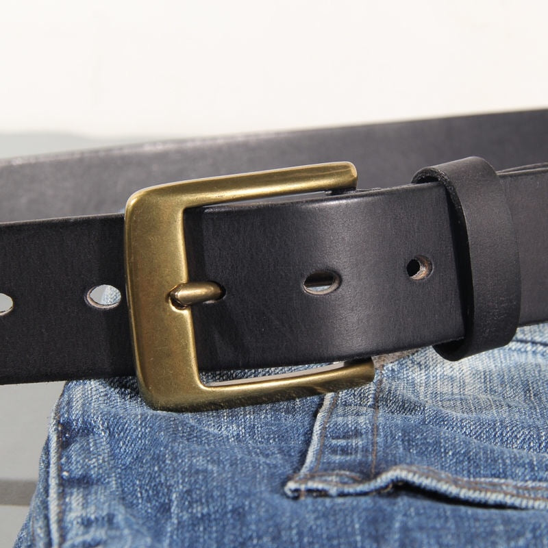 High Quality Vintage Luxury Handmade Leather Belt Copper Buckle  Cinturon Gotico Cowhide