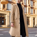 Autumn Winter Mens Coat Solid Long Sleeve Jackets Fleece Men Trench Coat