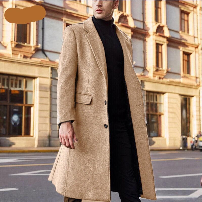 Autumn Winter Mens Coat Solid Long Sleeve Jackets Fleece Men Trench Coat