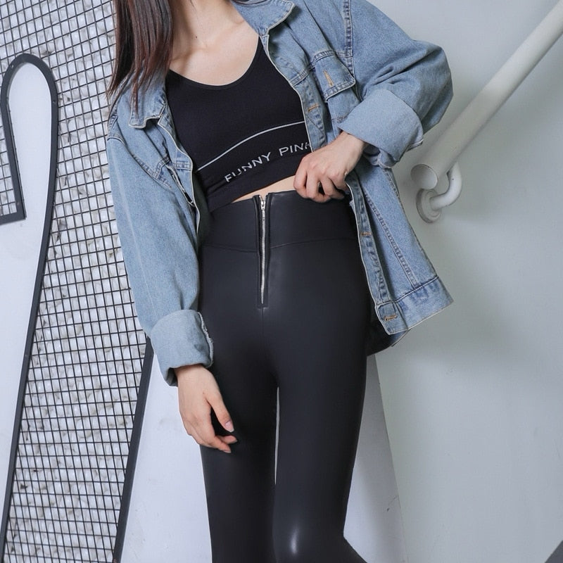 Sexy High Waist Leggings Women Winter Zipper Legging
