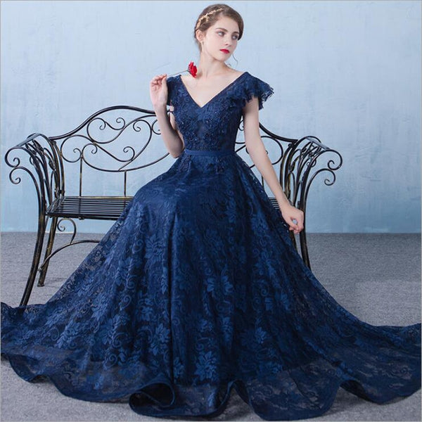 Tulle Evening Dress - V-Neck A-Line.