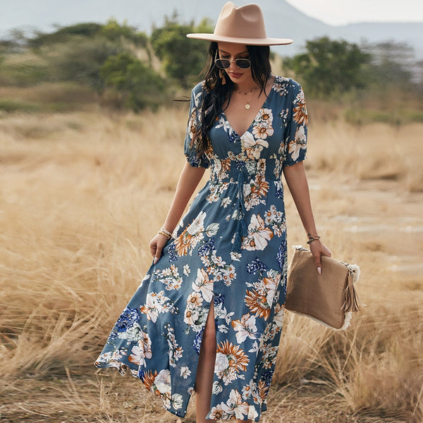 Floral Print Split Maxi Dress
