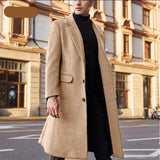 Autumn Winter Mens Coat Solid Long Sleeve Jackets Fleece Men Trench Coat