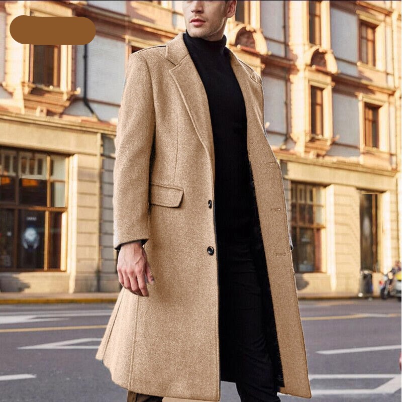 Autumn Winter Mens Coat Solid Long Sleeve Jackets Fleece Men Trench Coat