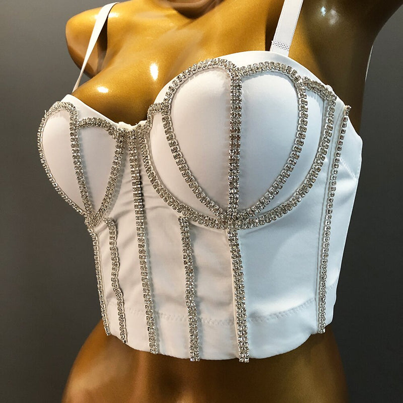 Cupnaya Handmade Women Glitter Diamante Crop Top Sexy Push-Up Bustier