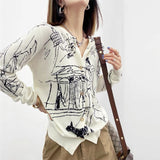 Women Graffiti style Cashmere Cardigan New Arrival O-Neck