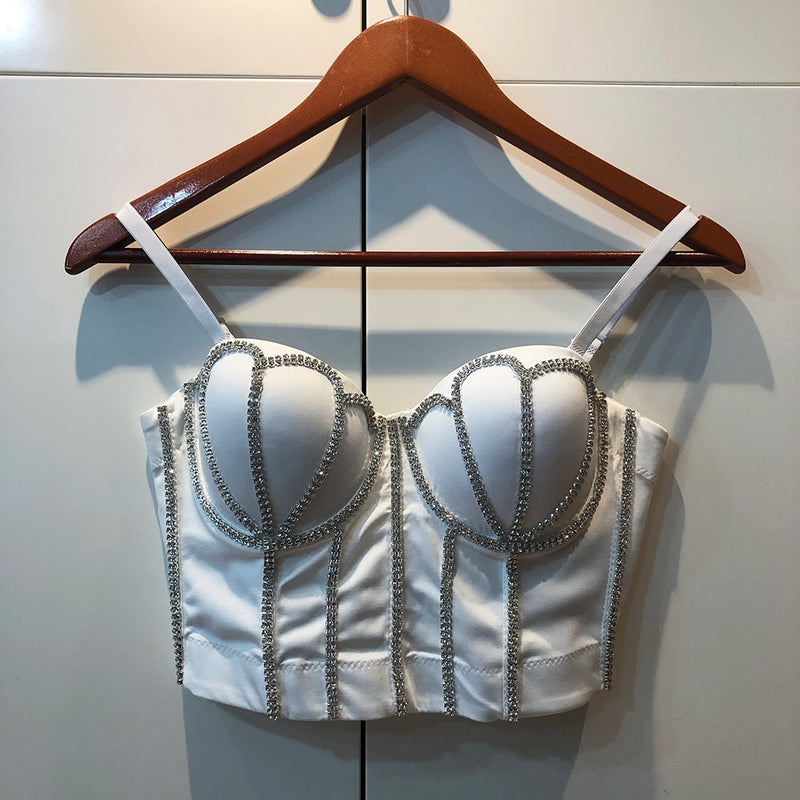 Cupnaya Handmade Women Glitter Diamante Crop Top Sexy Push-Up Bustier