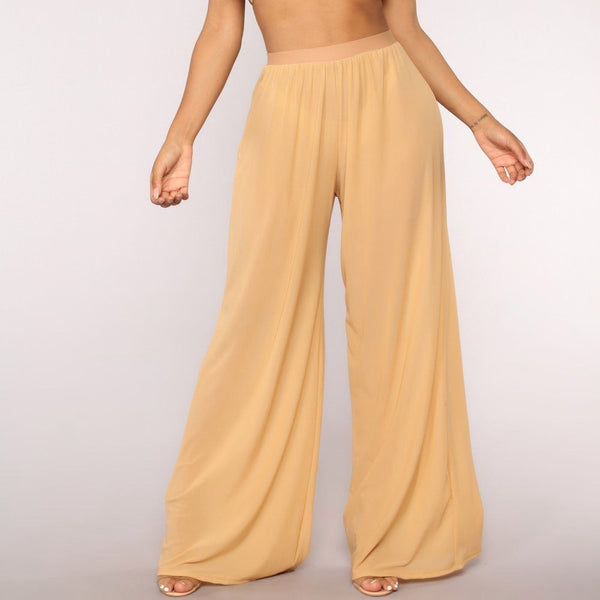 Wide Leg High Waist Beach Long Loose Mesh Sheer Pants