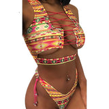 Lace Up Bandeau Push Up New African Print Thong