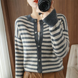 Cashmere Cardigan  100% Pure Wool Sweater  Striped Sweater