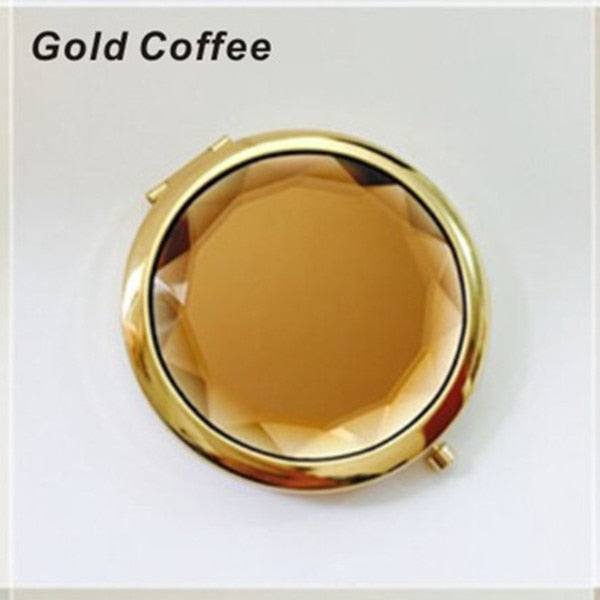 1Pc Luxury Crystal Makeup Mirror Portable Round Folded Compact Mirrors Gold Silver Pocket Mirror Making Up for Personalized Gift