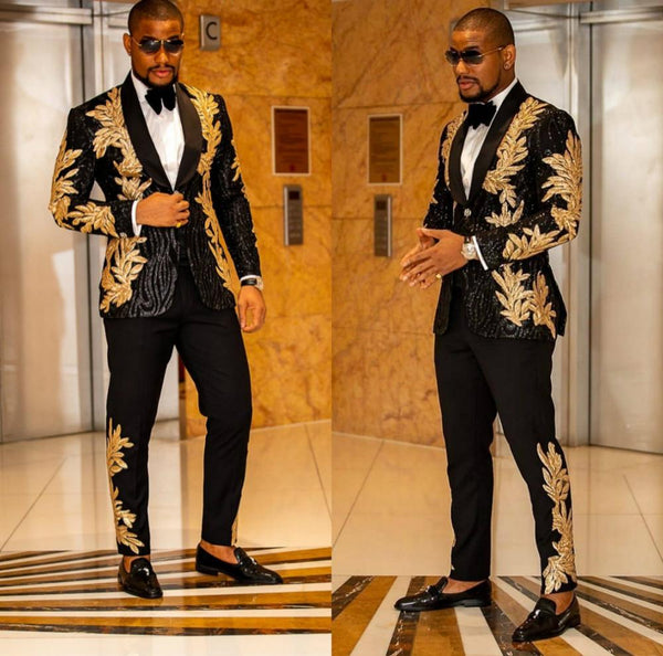 Beaded Embroidery 2 Piece Shawl Lapel Designer Tuxedos