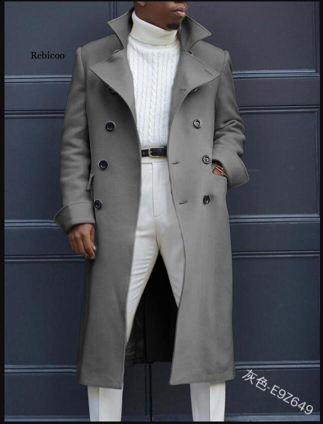 Autumn Wool Blends Long Sleeve Trench Coat Fashion Men Clothing Causal Winter Outerwear