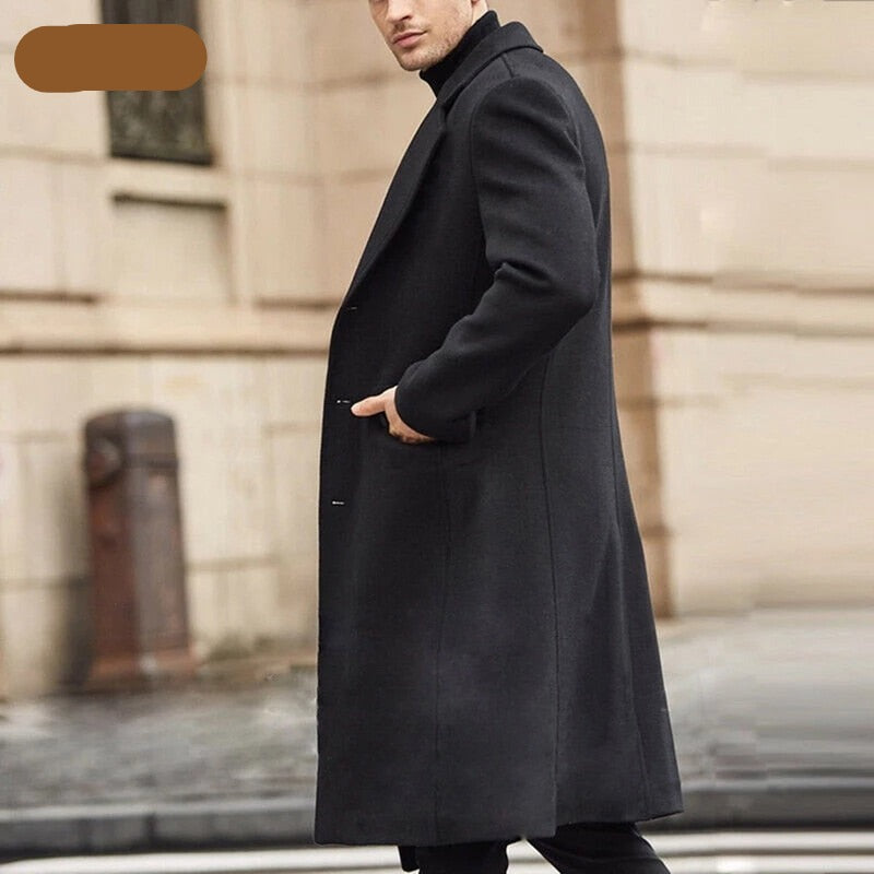Autumn Winter Mens Coat Solid Long Sleeve Jackets Fleece Men Trench Coat